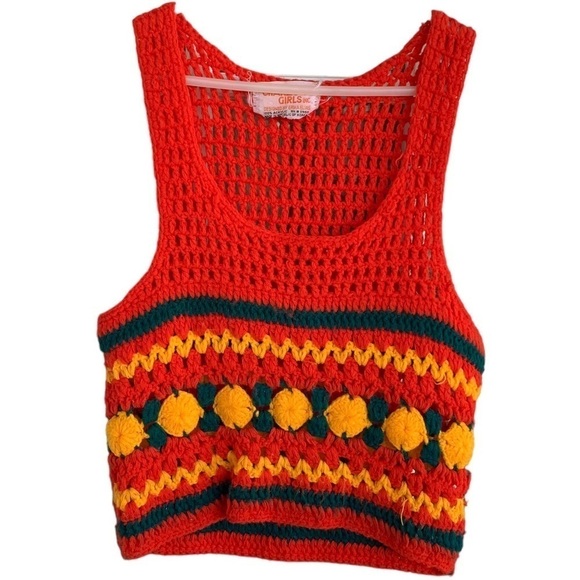 Vintage Sweaters - Vintage 70s Crochet Sweater Charlies Girls Inc Erika Elias Festival Boho Cropped
